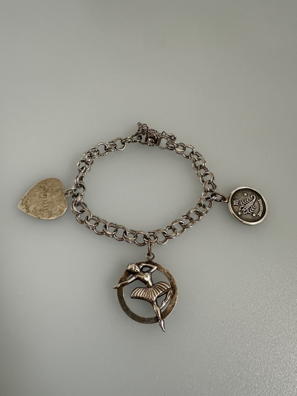 Silver Ballerina Charm Bracelet - Heart & Coin Charms